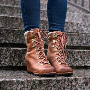 Sorel Conquest Wedge Leather Winter Snow Boots Brown